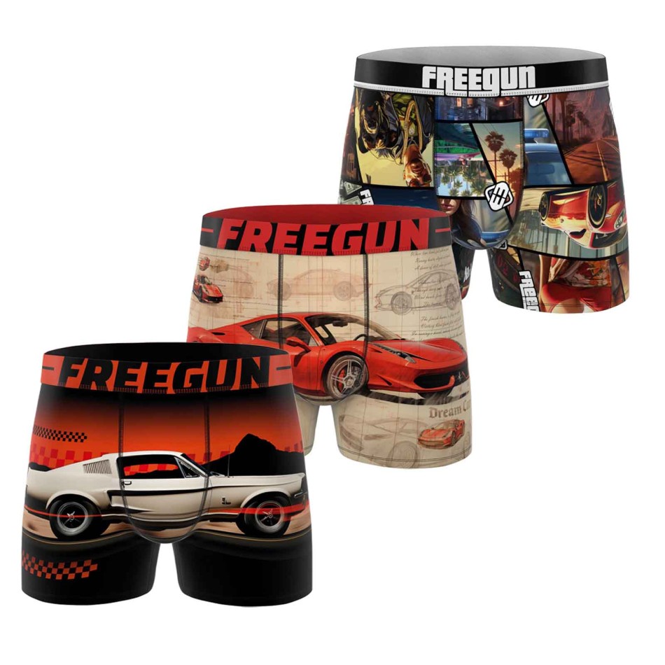 FREEGUN Lot de 3 Boxers Garçon Microfibre Voiture – Boxer Enfant Racing