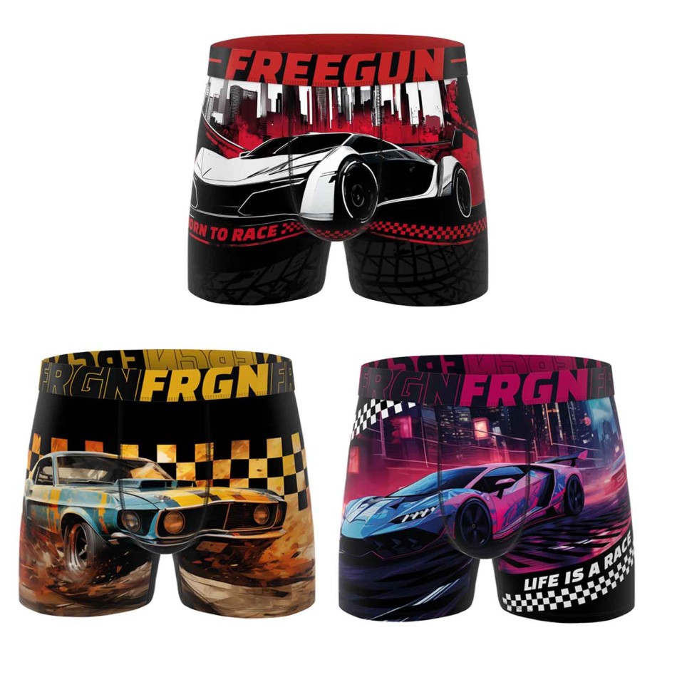 FREEGUN Set med 3 bilboxershorts i mikrofiber för pojkar - Racingboxershorts för barn