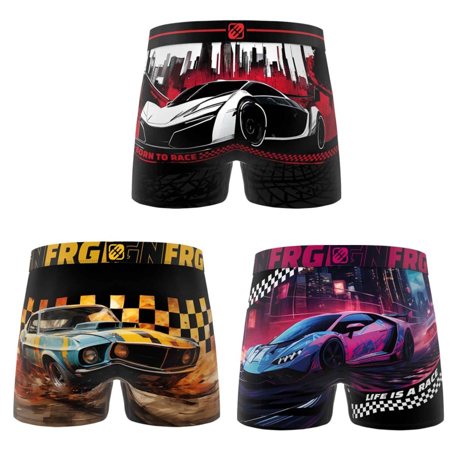 FREEGUN Set of 3 Boy's Microfibre Car Boxer Briefs - Children's Racing Boxer Briefs