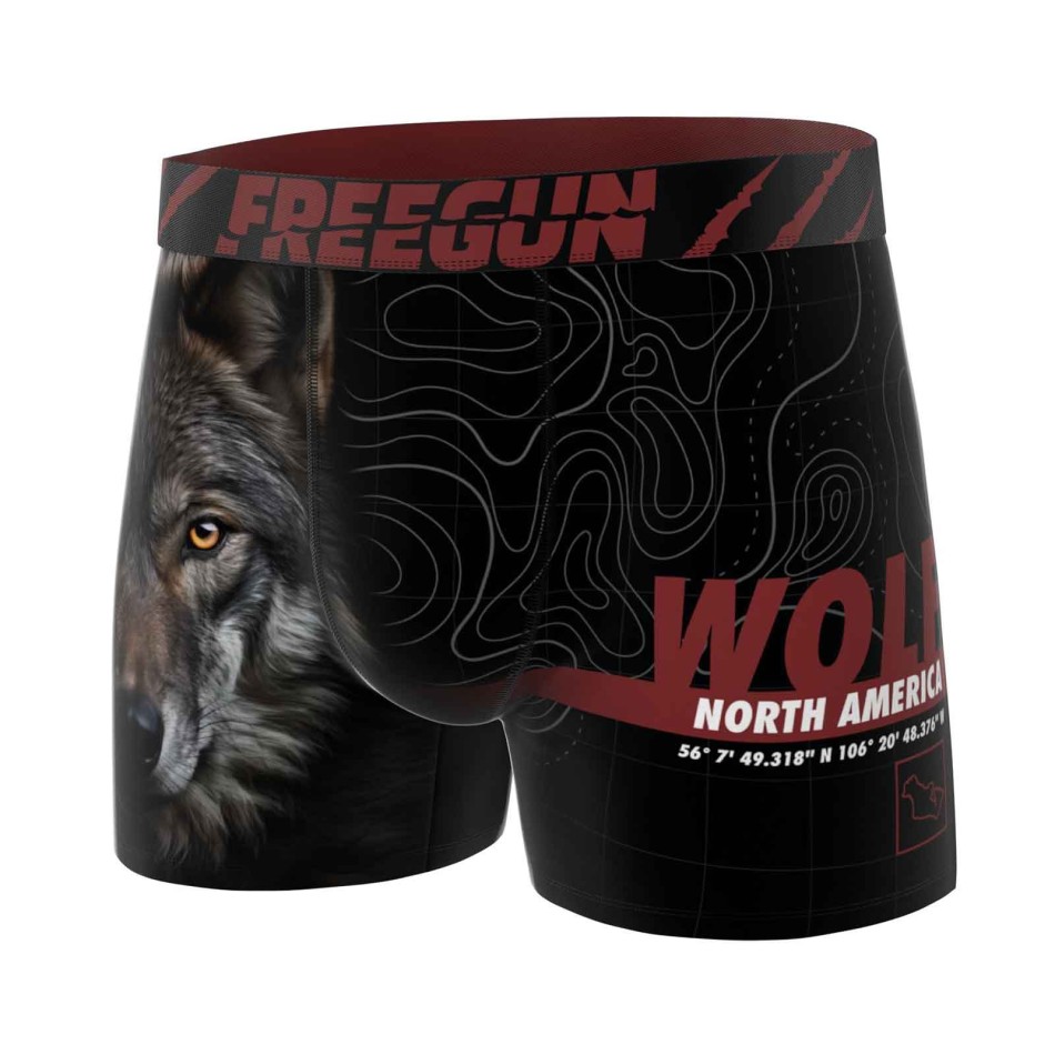 FREEGUN Set van 3 dieren Microvezel Boxerslips voor jongens - Kinderboxer Freegun Panter Tijger Wolf