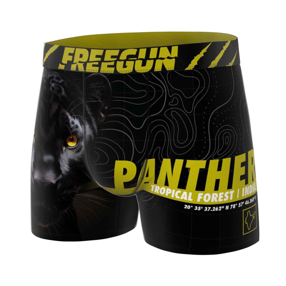 FREEGUN Set med 3 boxershorts med djur i mikrofiber för pojkar - boxershorts för barn Freegun Panther Tiger Wolf