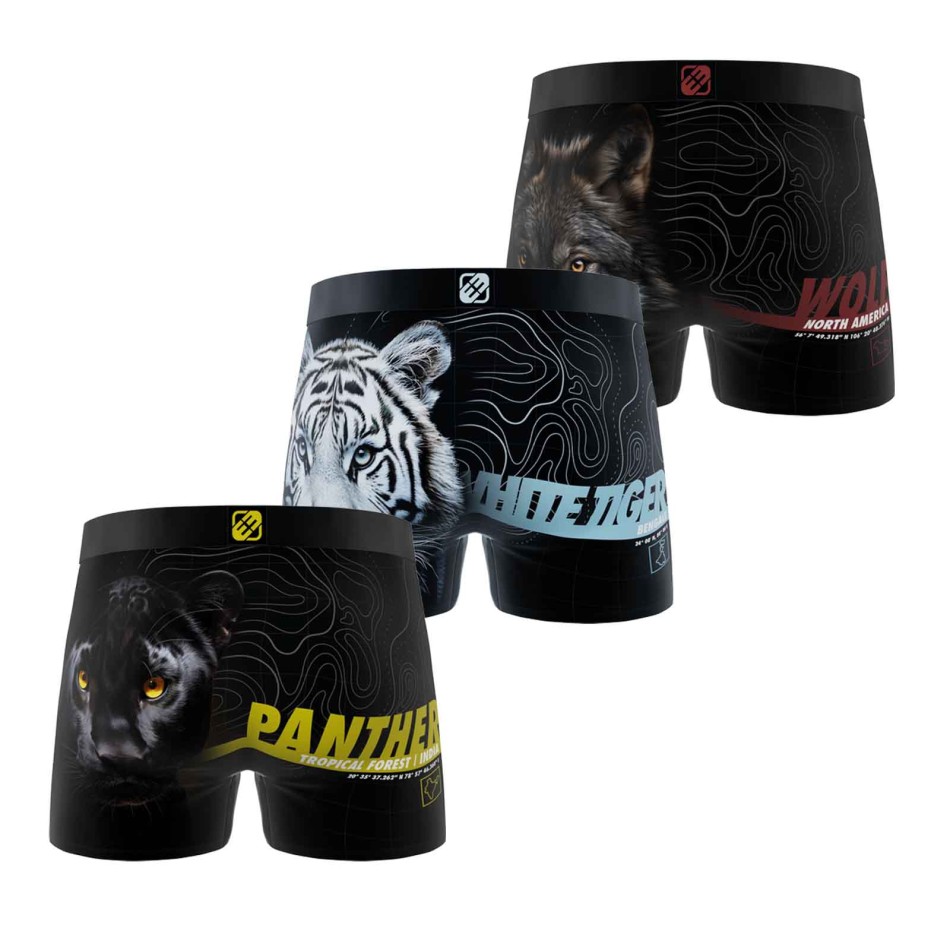 FREEGUN Set van 3 dieren Microvezel Boxerslips voor jongens - Kinderboxer Freegun Panter Tijger Wolf
