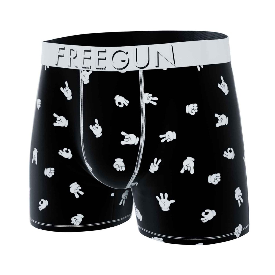 FREEGUN Boxer Uomo Microfibra "Hand Signs" - Boxer nero originale da uomo French Market
