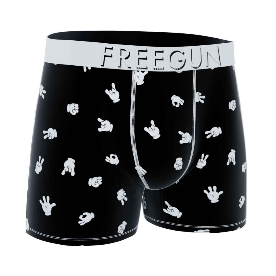 FREEGUN Herr Boxershorts Mikrofiber "Hand Signs" - Original svart boxer för män French Market
