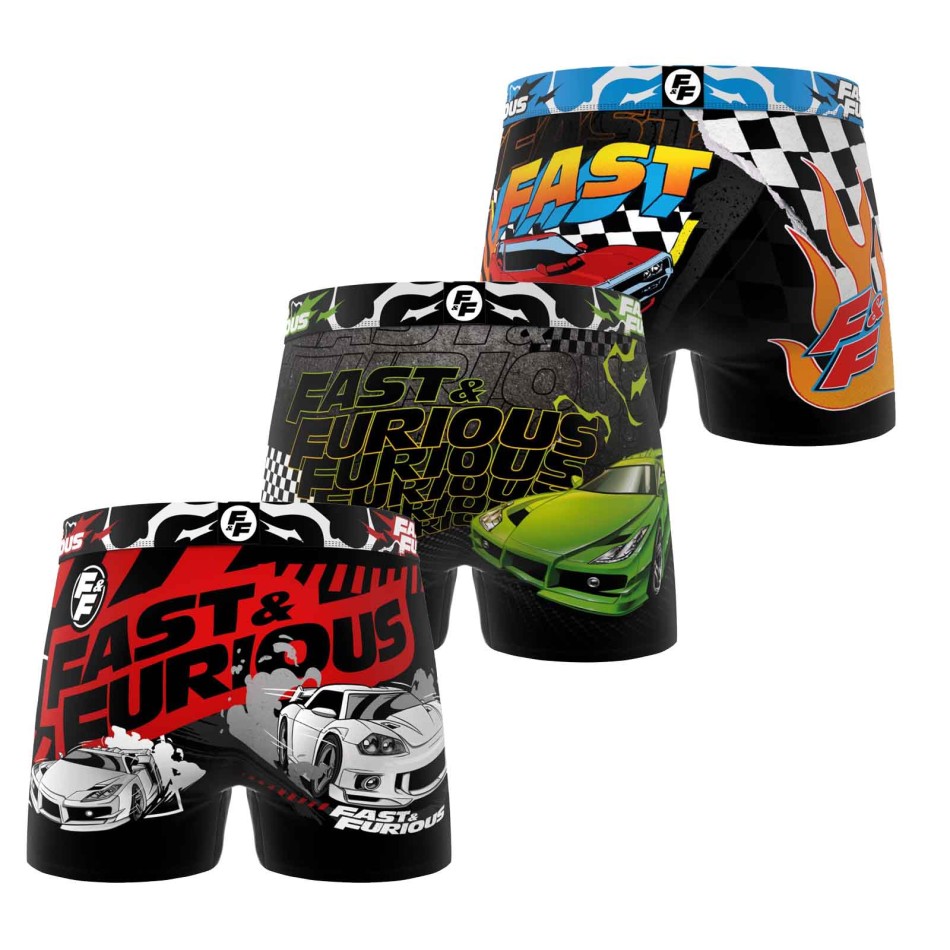 Set med 3 boxershorts för pojkar Freegun Fast & Furious - Officiell licens