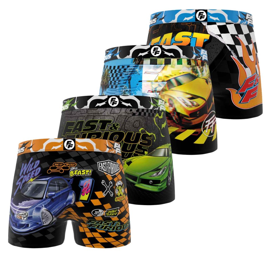 FREEGUN Set of 4 Fast & Furious Men's Microfibre Boxers - Comfort Racing Boxers