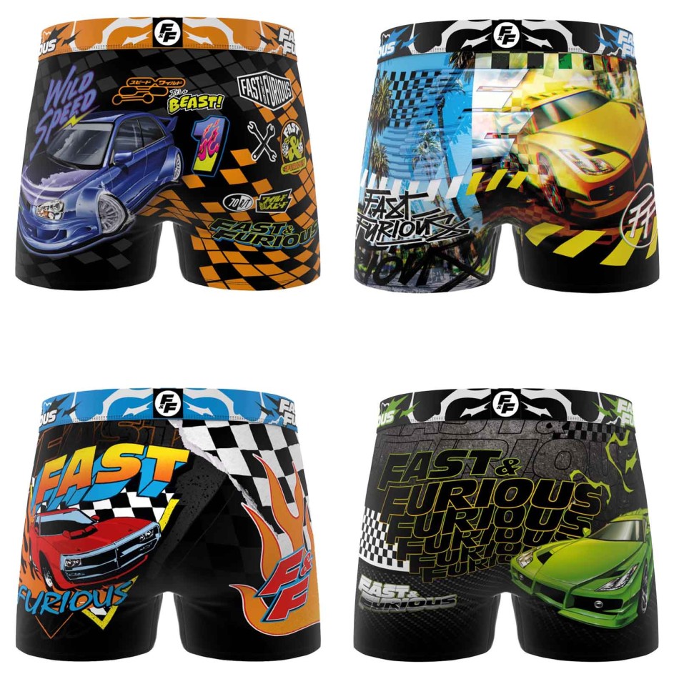 FREEGUN Set of 4 Fast & Furious Men's Microfibre Boxers - Comfort Racing Boxers