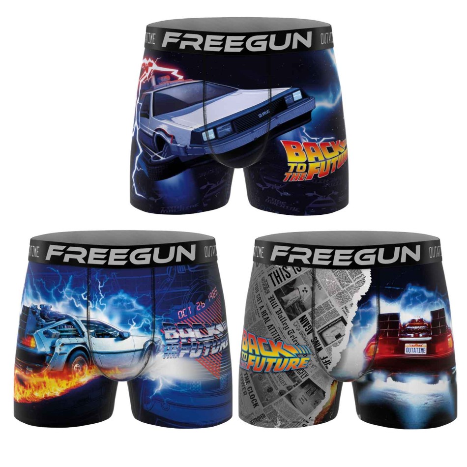 FREEGUN Lot de 3 Boxers Homme Microfibre Retour vers le Futur – Sous-vêtements Licence Officielle