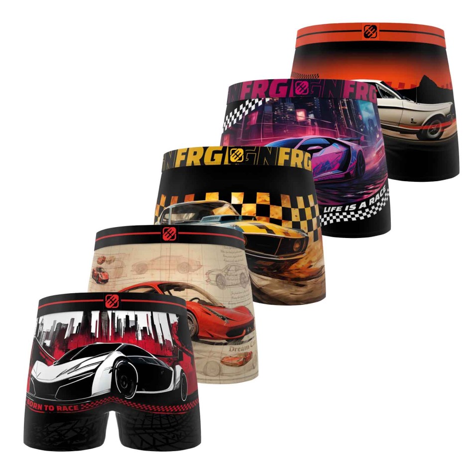 FREEGUN Set om 5 mikrofiberboxershorts för män Car Collection - Komfortunderkläder för män