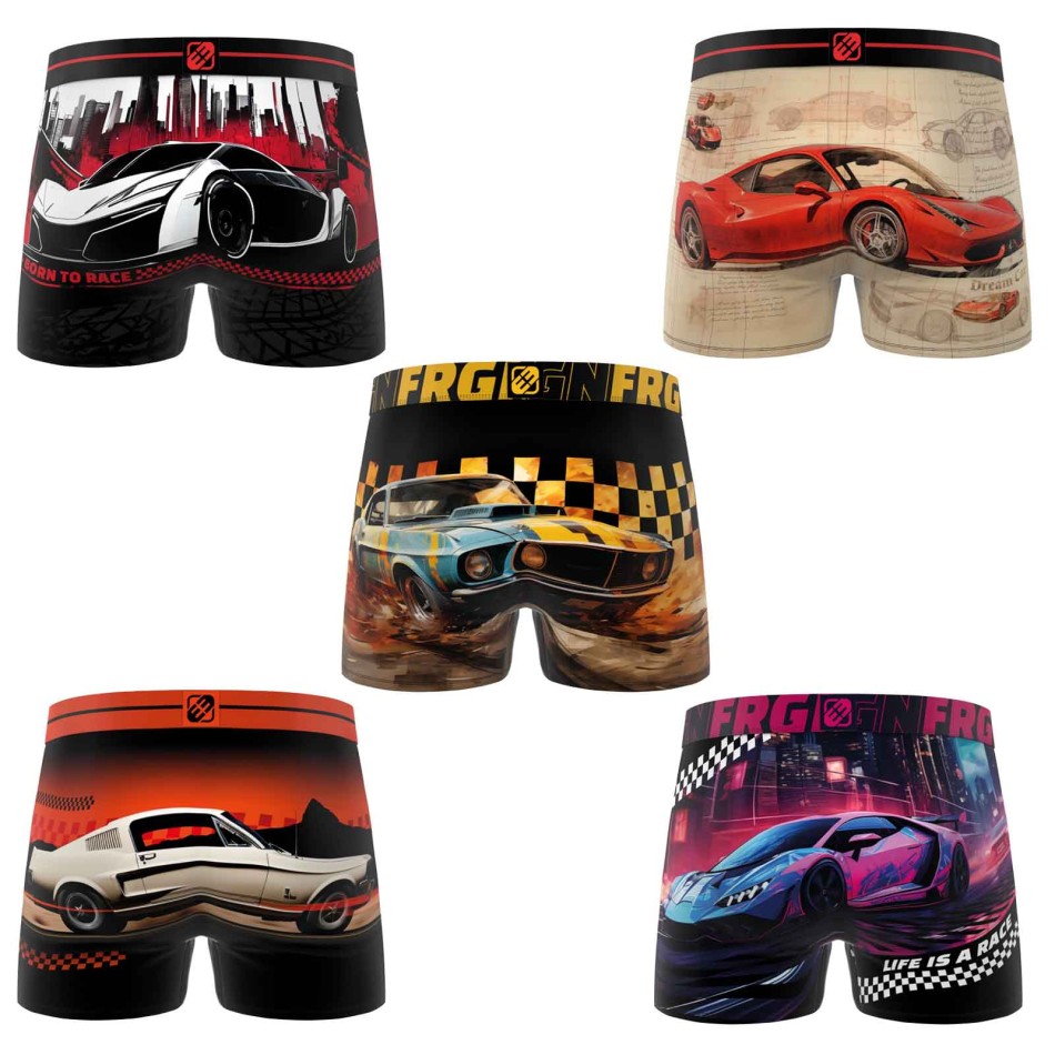 FREEGUN Set om 5 mikrofiberboxershorts för män Car Collection - Komfortunderkläder för män