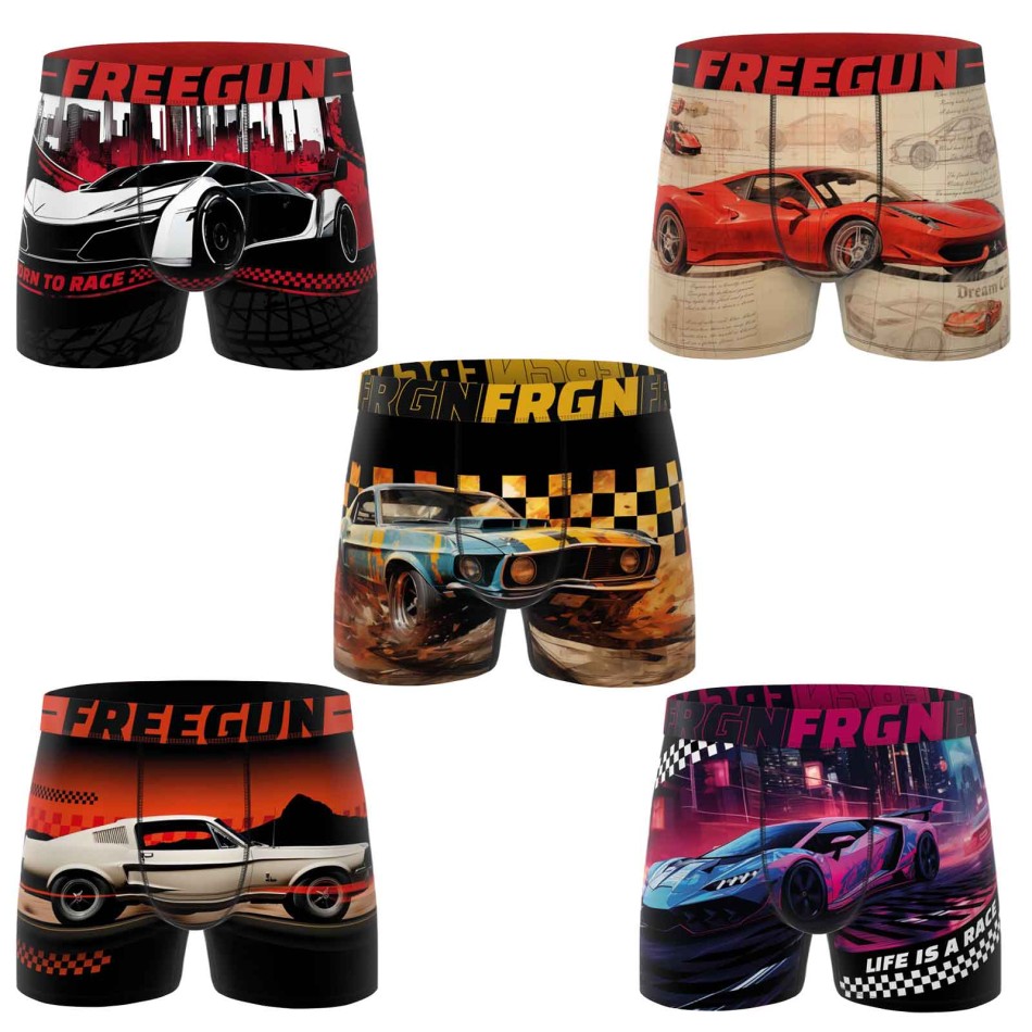 FREEGUN Set om 5 mikrofiberboxershorts för män Car Collection - Komfortunderkläder för män