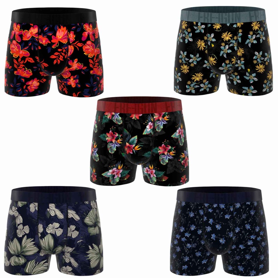 Lot de 5 Boxers Homme Microfibre "Fleurs"