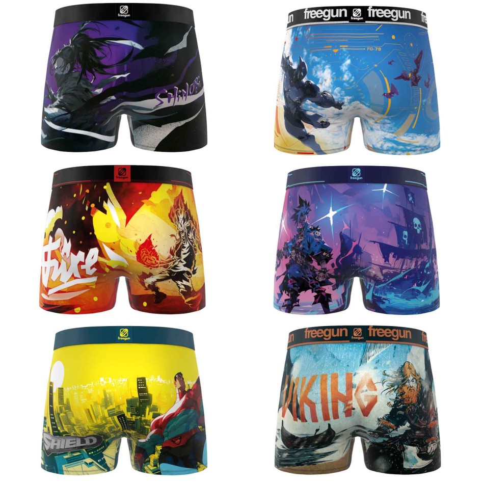 Set of 6 Men's Microfiber Video Game Boxers - FREEGUN | Confort & Style