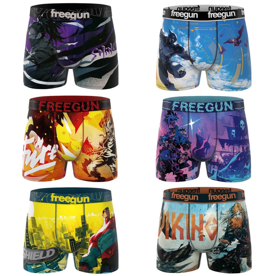 Set of 6 Men's Microfiber Video Game Boxers - FREEGUN | Confort & Style