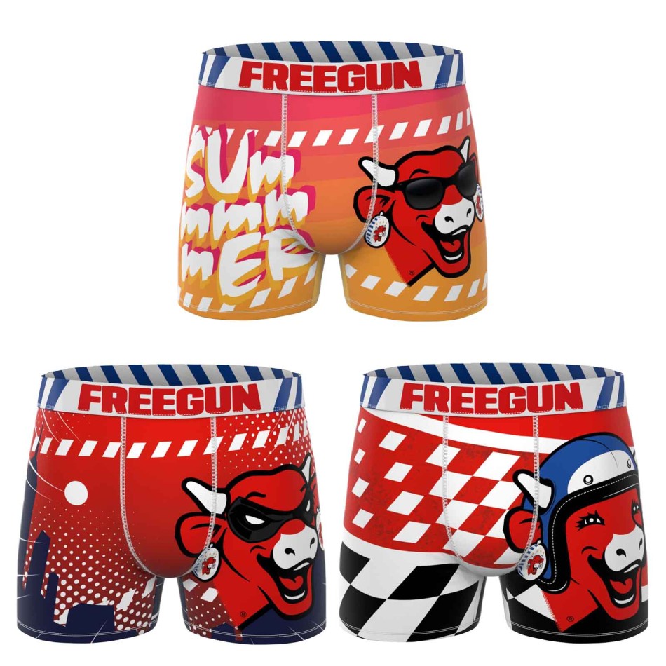 FREEGUN Set van 3 herenboxershorts van microvezel De lachende koe French Market