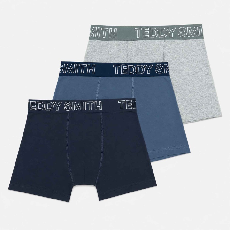 TEDDY SMITH Lot de 3 Boxers Homme Coton Marine Bleu Gris