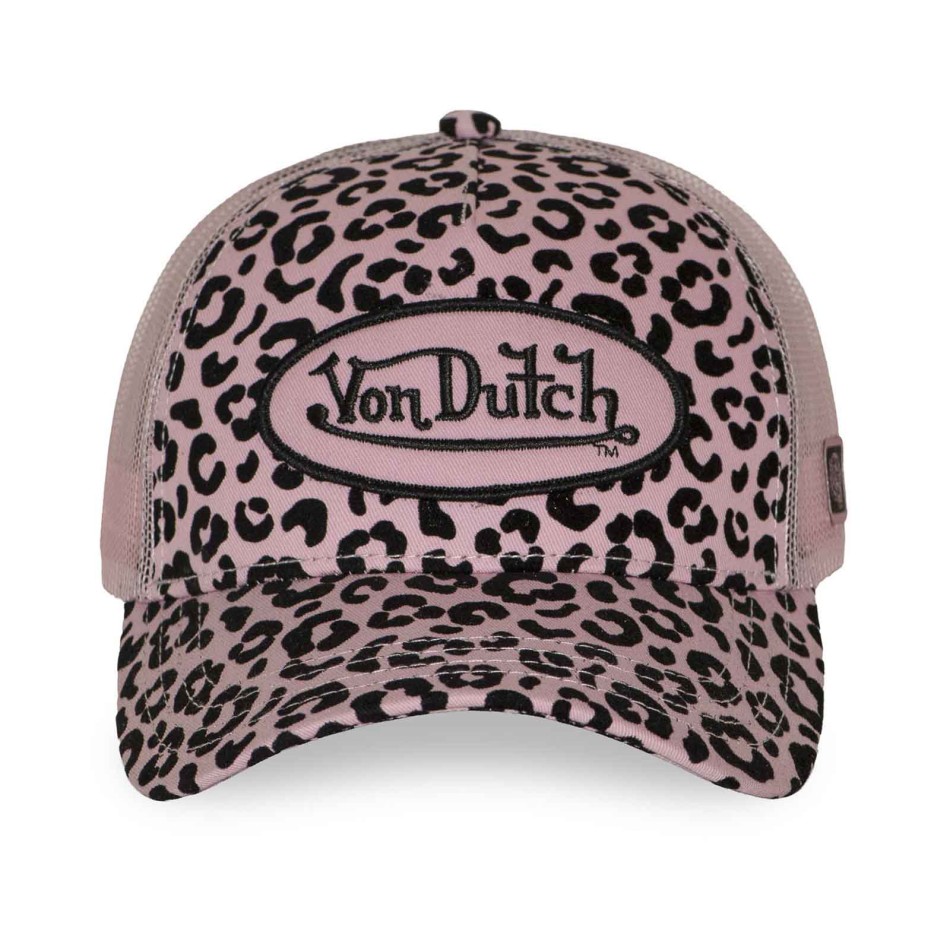 Gorra de leopardo VON DUTCH con red y logotipo central bordado