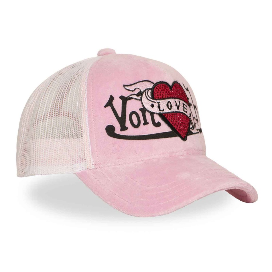 VON DUTCH Women’s Pink Velvet ‘LOVE’ Trucker Cap