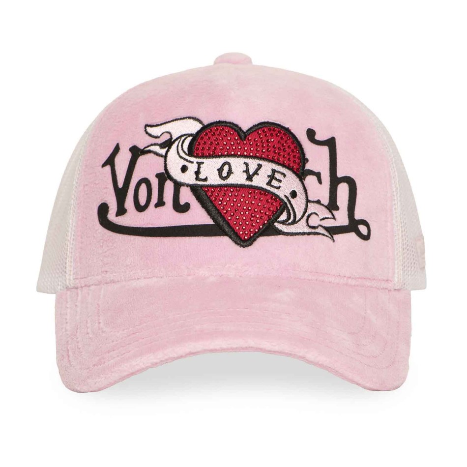 VON DUTCH Cappellino Trucker in velluto LOVE rosa da donna