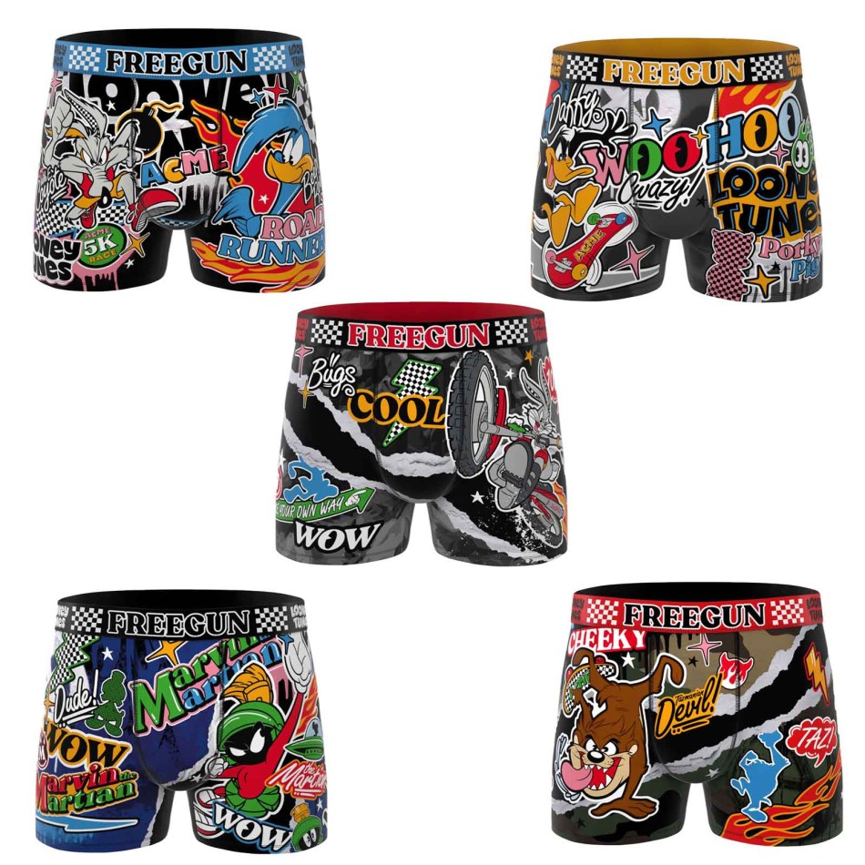 FREEGUN Lot de 5 Boxers Homme Microfibre Looney Tunes