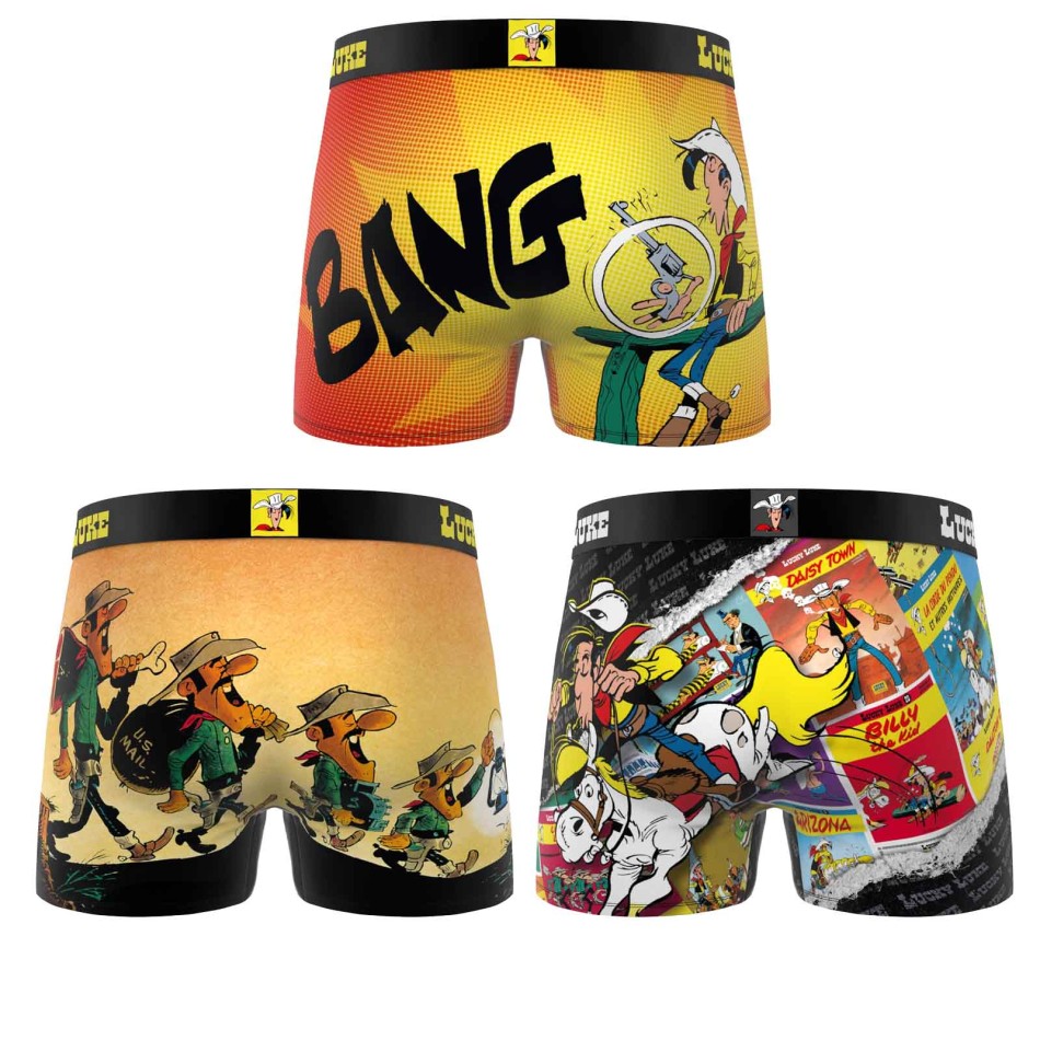 FREEGUN 3-pack boxershorts för män, Lucky Luke, mikrofiber
