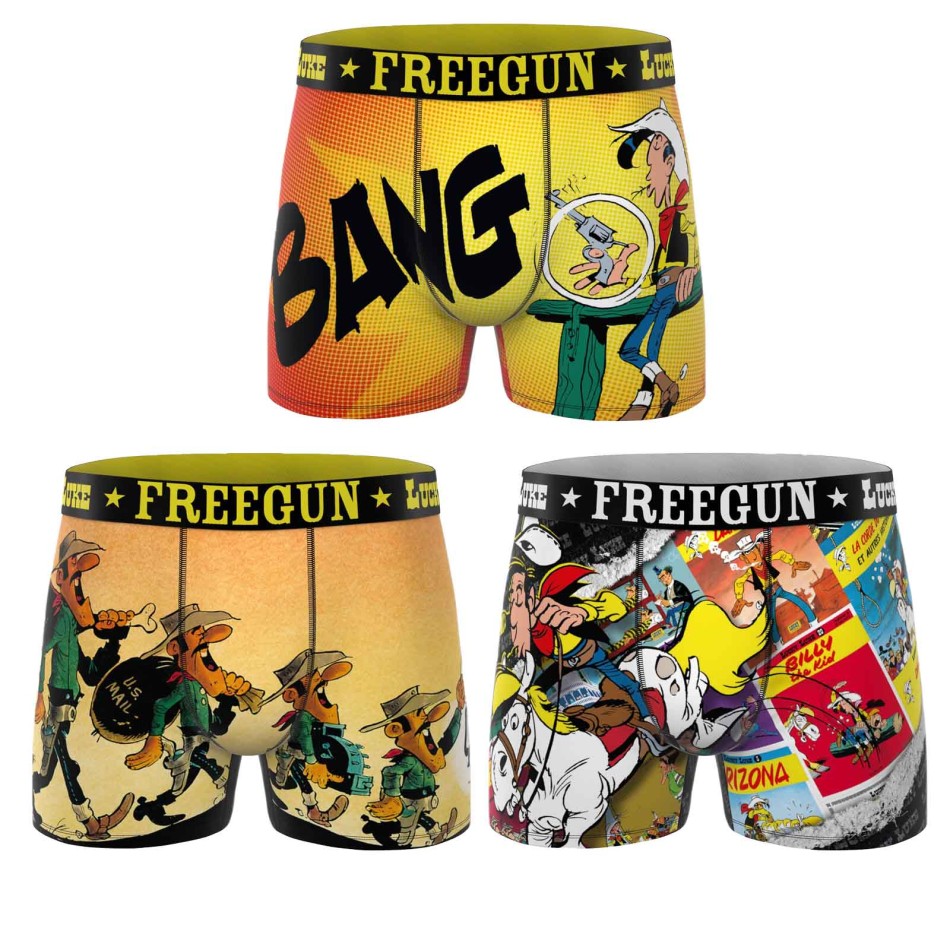 FREEGUN Set van 3 Lucky Luke-boxershorts voor heren van microvezel