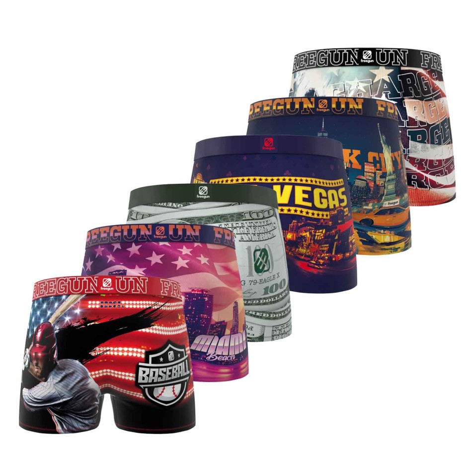 FREEGUN Set di 6 boxer da bambino in microfibra "USA"