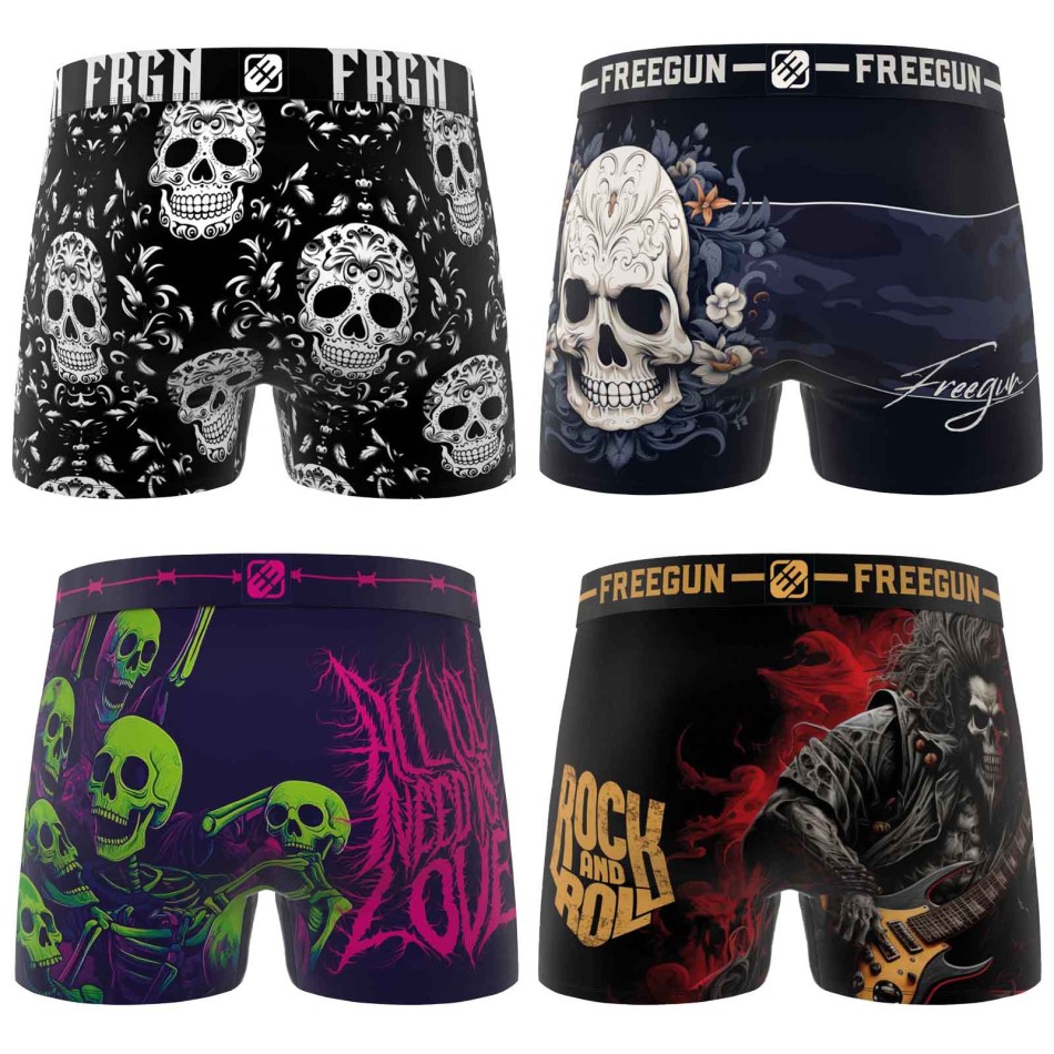 FREEGUN Lot de 4 Boxers Garçon Skull Tête de Mort Livraison offerte