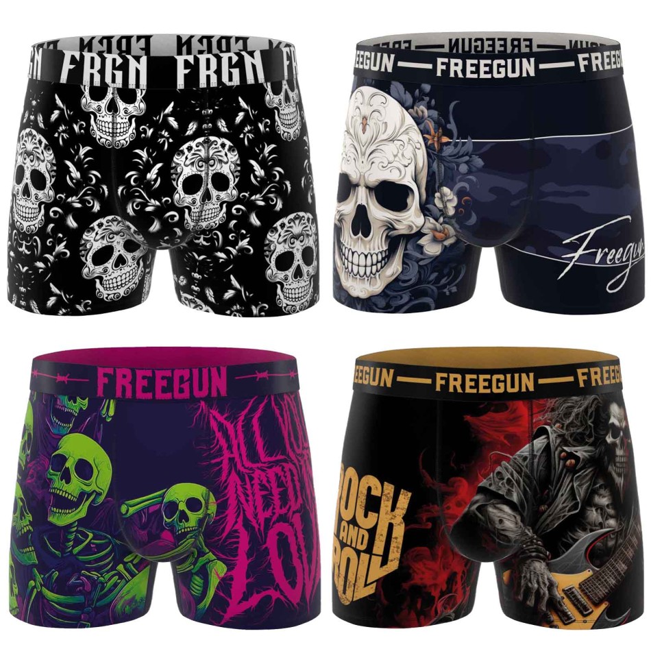 FREEGUN Lot de 4 Boxers Garçon Skull Tête de Mort Livraison offerte