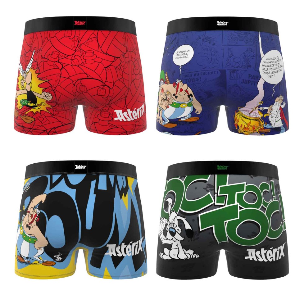 FREEGUN Set di 4 boxer da bambino in microfibra "Asterix e Obelix"