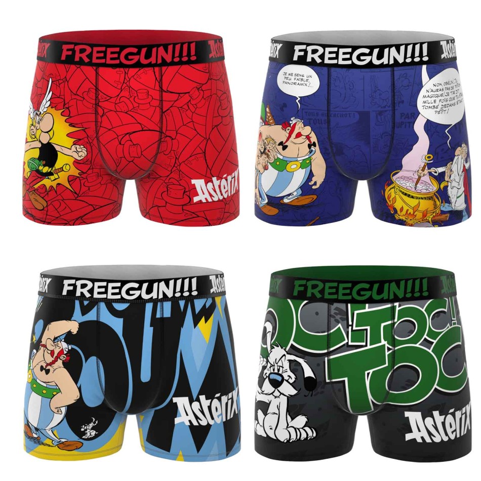 FREEGUN Set of 4 Boys’ Microfibre Boxer Shorts “Asterix and Obelix”