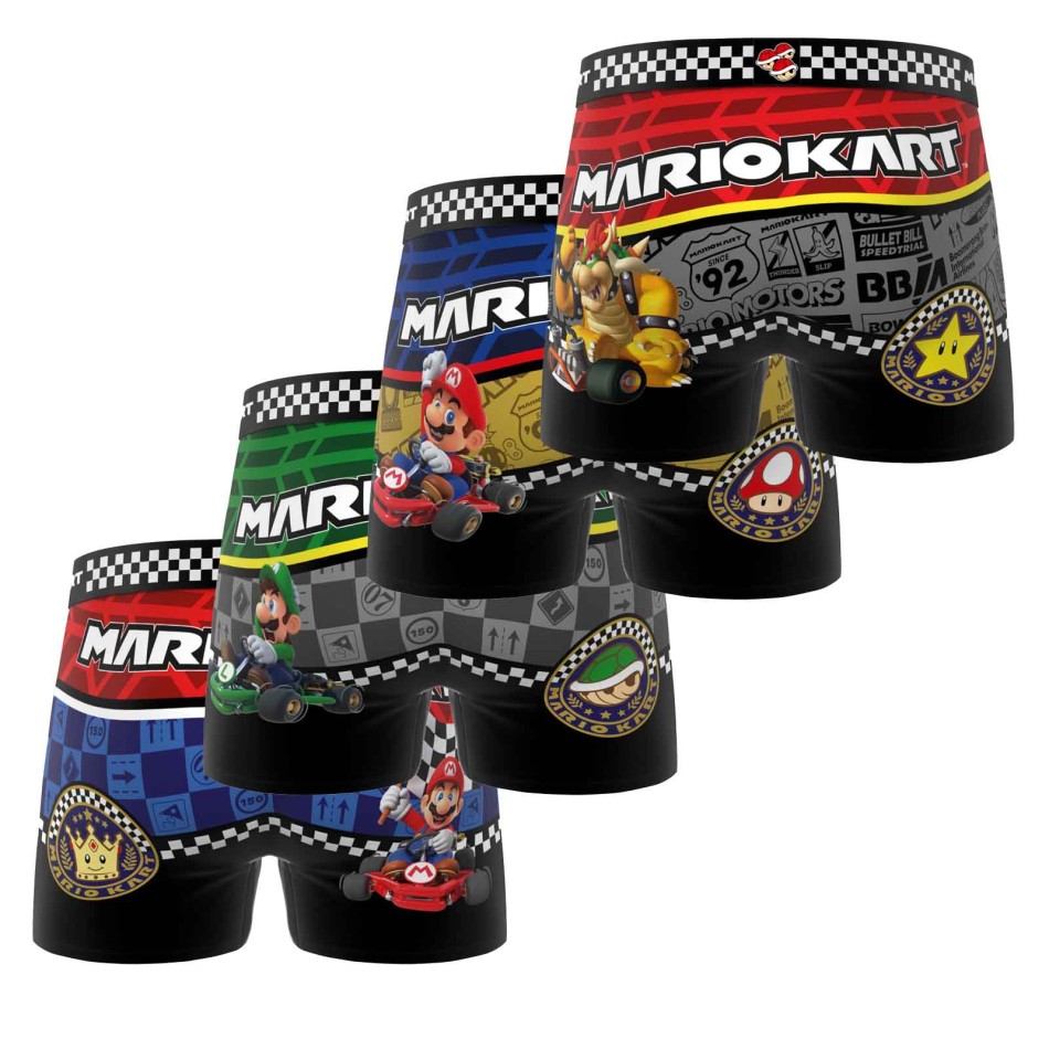 FREEGUN Lot de 4 Boxers Homme Mario Kart Racing Team
