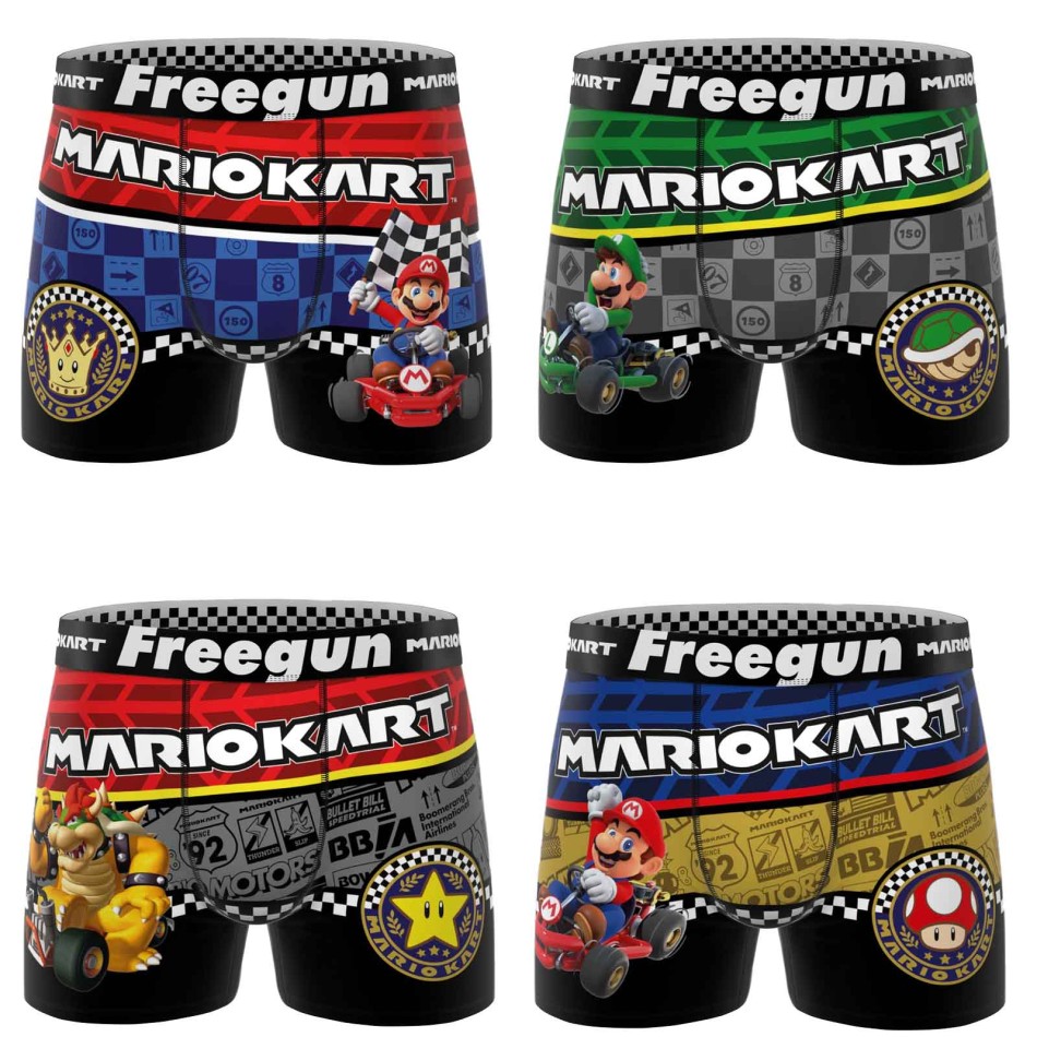 FREEGUN 4-pack boxershorts för män med Mario Kart Racing Team-motiv