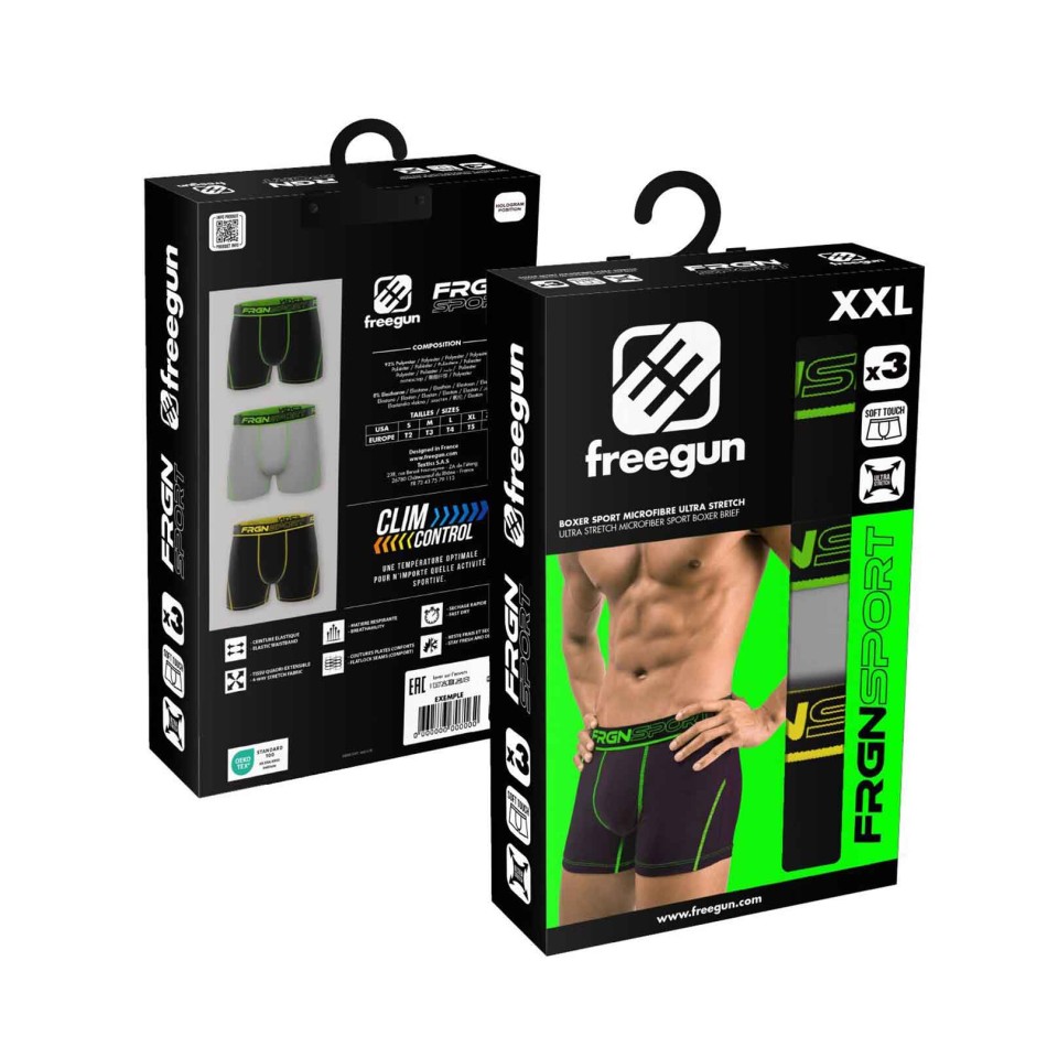 Lote de 3 calzoncillos boxer para hombre « Freegun » Sport Clim Control | French Market