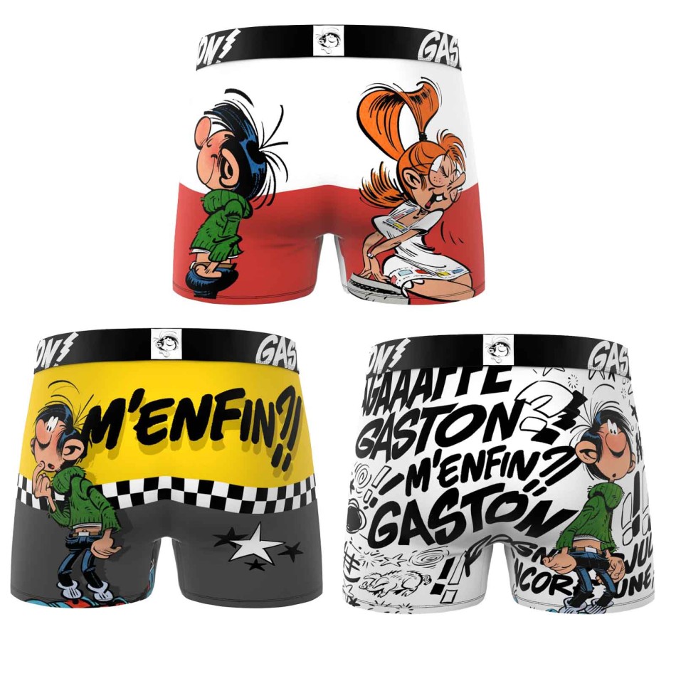 FREEGUN Set van 3 "GASTON LAGAFFE" Microvezel Heren Boxers