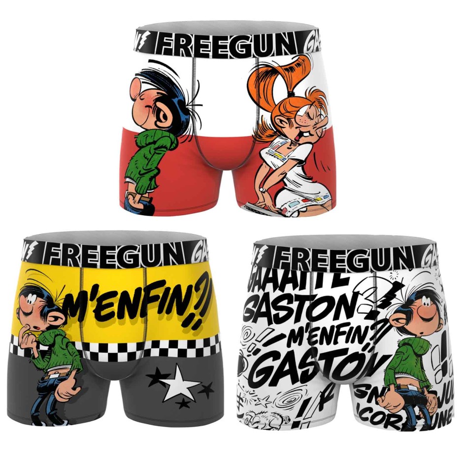 FREEGUN Set van 3 "GASTON LAGAFFE" Microvezel Heren Boxers