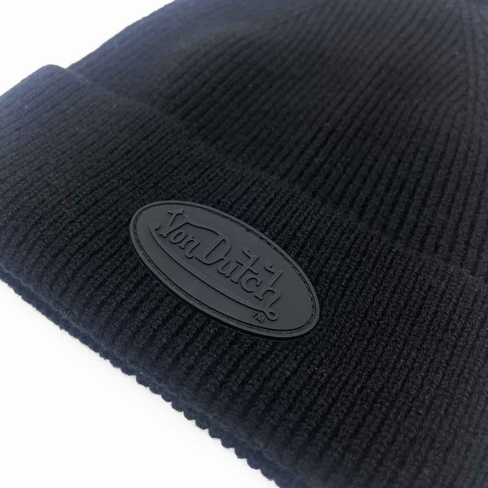Von Dutch -Mütze, gerippt, Merinowolle, Rubber-Logo | French Market