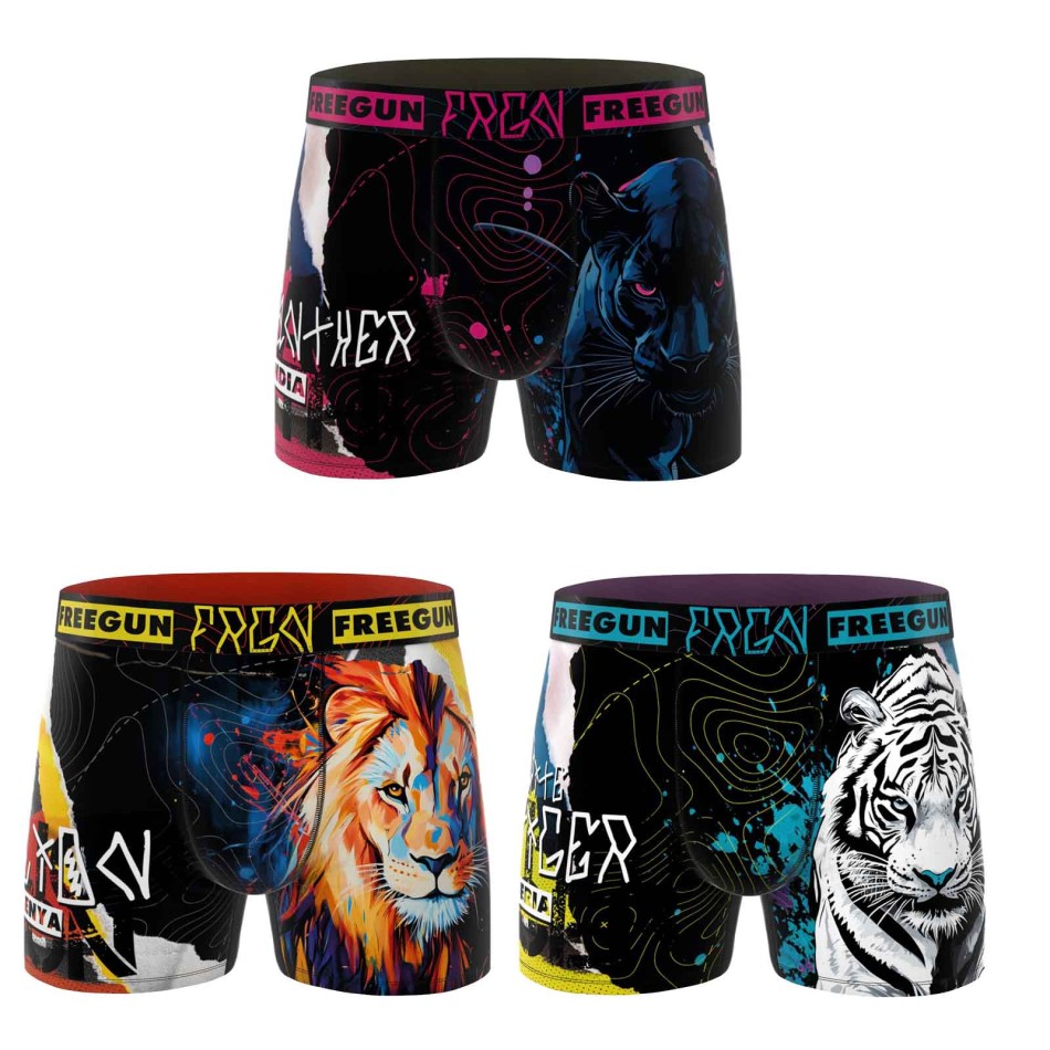 FREEGUN Lot de 3 Boxers Garçon Microfibre Animaux – Boxer Enfant Freegun Panthère Tigre Loup