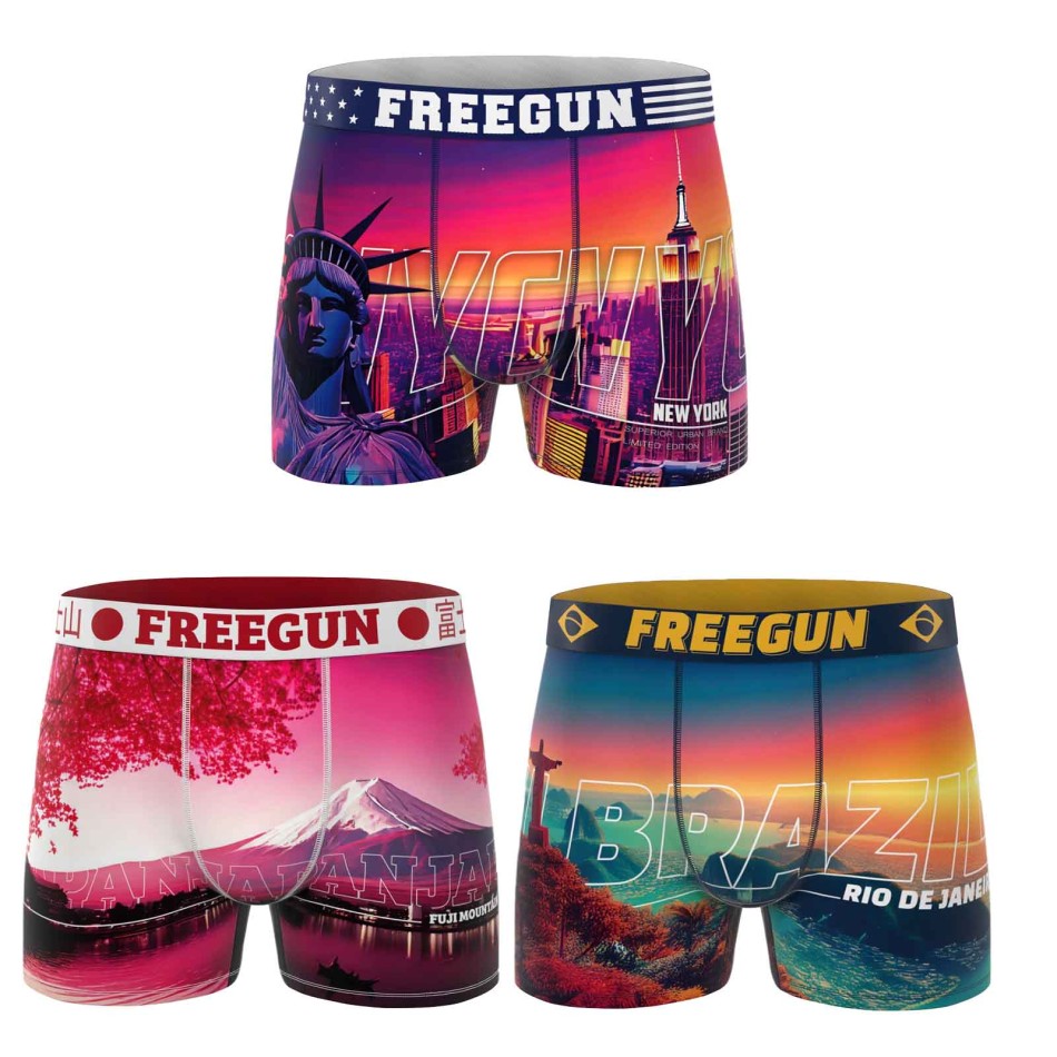 Set med 3 boxershorts för pojkar – Freegun, Travel Edition | French Market