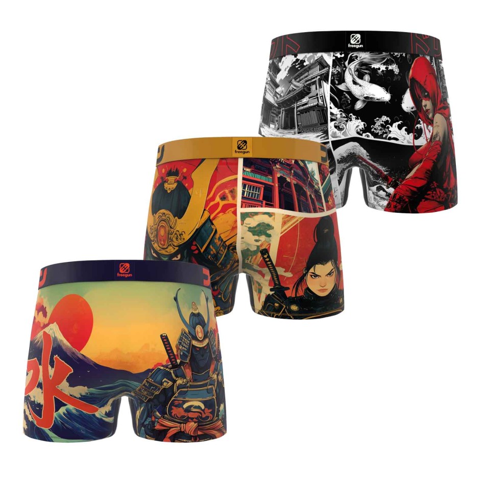 Set med 3 boxershorts för pojkar – ” Freegun ” Japan Bushido | French Market