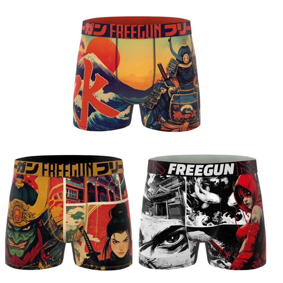 Set med 3 boxershorts för pojkar – ” Freegun ” Japan Bushido | French Market
