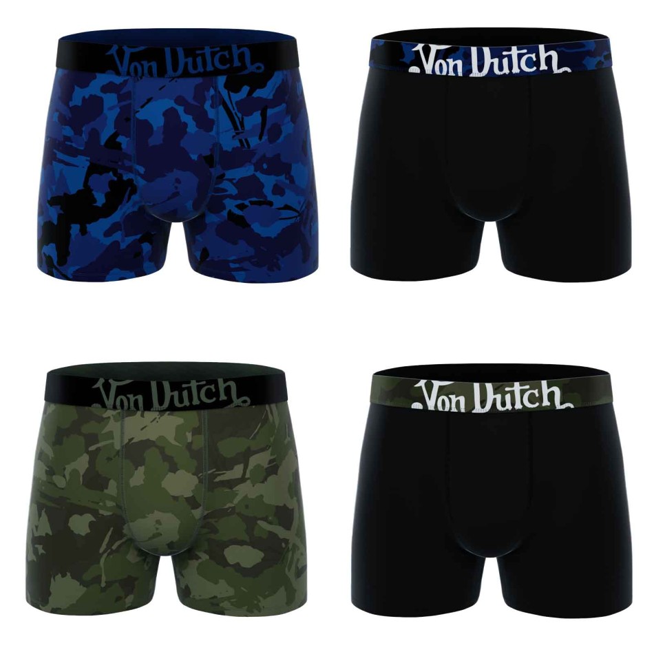 4er-Pack Herren-Boxershorts „ Von Dutch “ aus Baumwolle im Camouflage-Muster | French Market