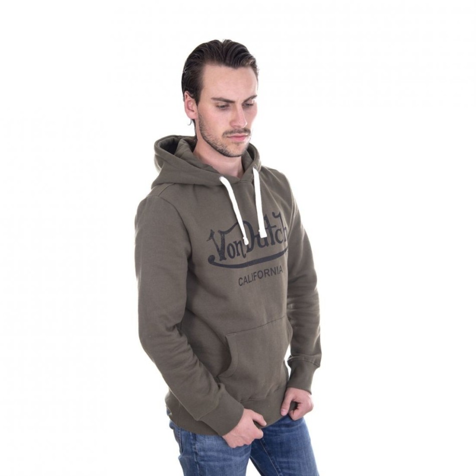 Sweat à Capuche VON DUTCH Hoodie Kaki Logo Noir  (Pulls/Sweats) chez FrenchMarket