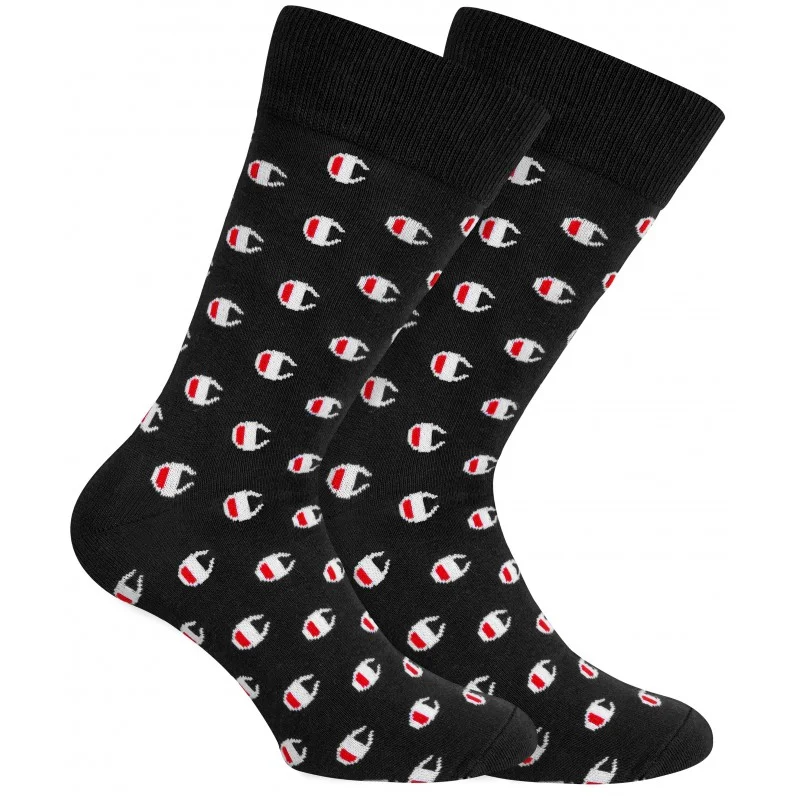 Champion - Chaussettes Allover Logo Lot de 2 Noir 35-38